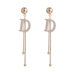 wholesale stylish bling bling letter D tassel alloy crystal earrings for women