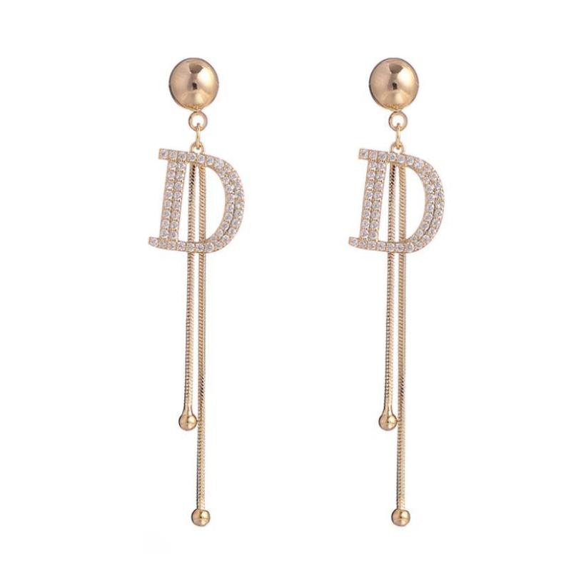 wholesale stylish bling bling letter D tassel alloy crystal earrings for women wholesale stylish bling bling letter D tassel alloy crystal earrings for women