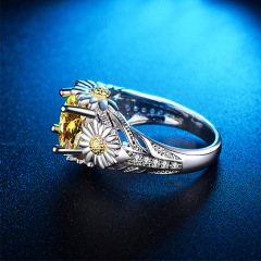 White Gold Plated Crystal Diamond Ring Pave Setting Yellow Cubic Zircon Ring