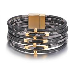 Wholesale Fashion Multilayer Wide jewelry Leopard Leather Bracelet For Women