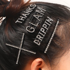 Korean ins custom woman girls rhinestone crystal letter hair pins with words