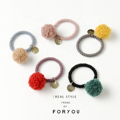 2019 hot sales hair accessories for girls set ball elastic custom printed hair tie with gold piece