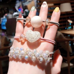 Fashion 3pcs women girls elastic crystal pearl hair tie bracelet charm