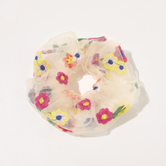 2020 summer hot sale ins retro gauze embroidery translucent girls flowers hair scrunchies