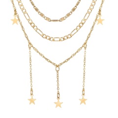 wholesale Amazon ins hot creative retro simple alloy pentagram multi layer necklace