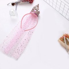 kids hair accessories guangzhou glitter lace veil hair pin princess crown hairband