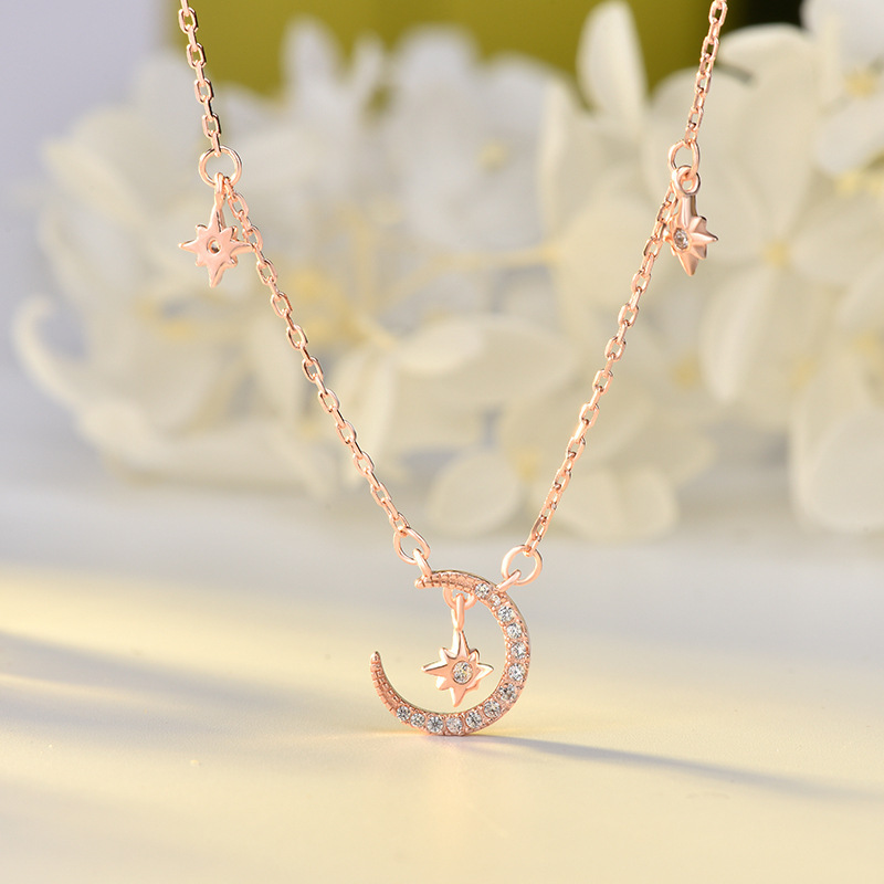 Fashion women wish korean vermeil charm moon star gold plated 925 sterling silver necklace Fashion women wish korean vermeil charm moon star gold plated 925 sterling silver necklace