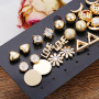 New 14pcs/set Gold-color Crystal Letter Moon Flower Rhinestone Small Stud Earrings