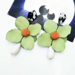 amazon ins Customized fashion green lotus flower drop Long Acrylic earring
