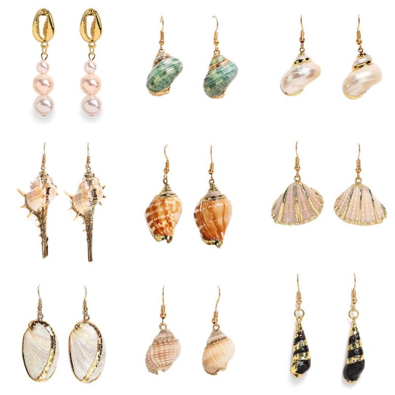 new fashion amazon ins sand beach sea jewelry gold plated pearl counch shell drop earring