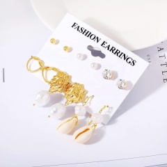 2020 ins new vintage 6 pair zircon pearl shell hanging earrings set combination for women 2020 ins new vintage 6 pair zircon pearl shell hanging earrings set combination for women