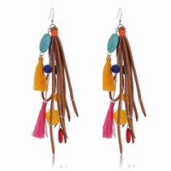 amazon ins custom fashion Boho style long suede leather colorful statement leather tassel earrings