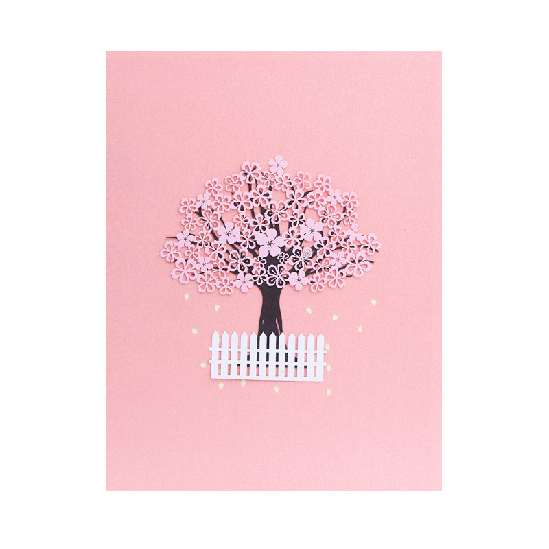 OEM pink tree paper laser cut wedding Valentine's Day gift 3d pop up card