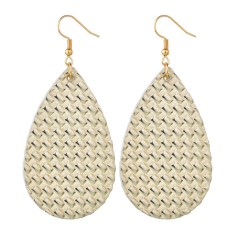 2020 Trendy Bulk Wholesale Women Embossed Black Cowhide Faux Teardrop Leather Earrings