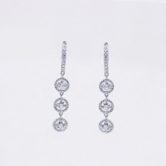 Custom Silver Rose Gold Plated Moissanite Diamond  Dangle Hoop Earrings