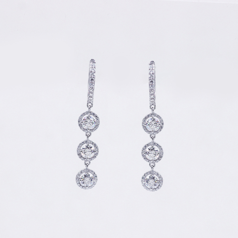 Custom Silver Rose Gold Plated Moissanite Diamond  Dangle Hoop Earrings