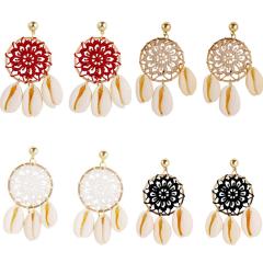 New Design Bohemian Handmade Flower Round Dreamcatcher Shell Earrings for Women New Design Bohemian Handmade Flower Round Dreamcatcher Shell Earrings for Women
