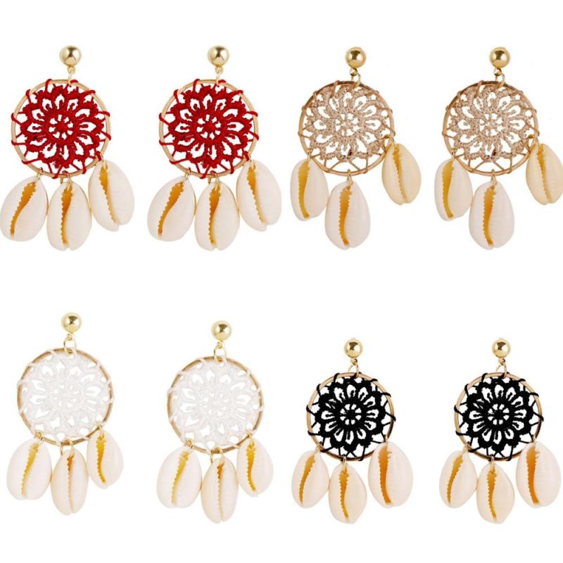 New Design Bohemian Handmade Flower Round Dreamcatcher Shell Earrings for Women New Design Bohemian Handmade Flower Round Dreamcatcher Shell Earrings for Women