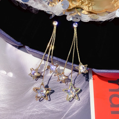 Korea female s925 silver needle creative tassel three stars zircon lady earrings