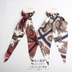 Bulk custom fancy girls hair accessories long ribbon scarf scrunchies for hair