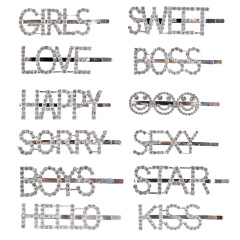 GIRLS BOYS BOSS KISS LOVE Letter Hair Clips Glitter Word Pins Pearl Rhinestones Hair Barrettes