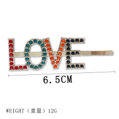 2020 Ins amazon bling women bobby color crystal sweet LOVE letter hair clip barrette hairpin with word