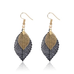 Amazon new explosion style retro golden simple design double hollow leaf earrings