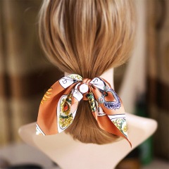 Fashion Solid Color Elastic Hair Rope Satin Rabbit Ear Pearl Bow Hair Scrunchies