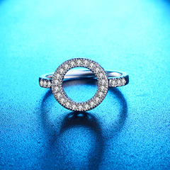 Simple Design Silver Plated Open Ring Stereo Circle Metal Zircon Round Ring