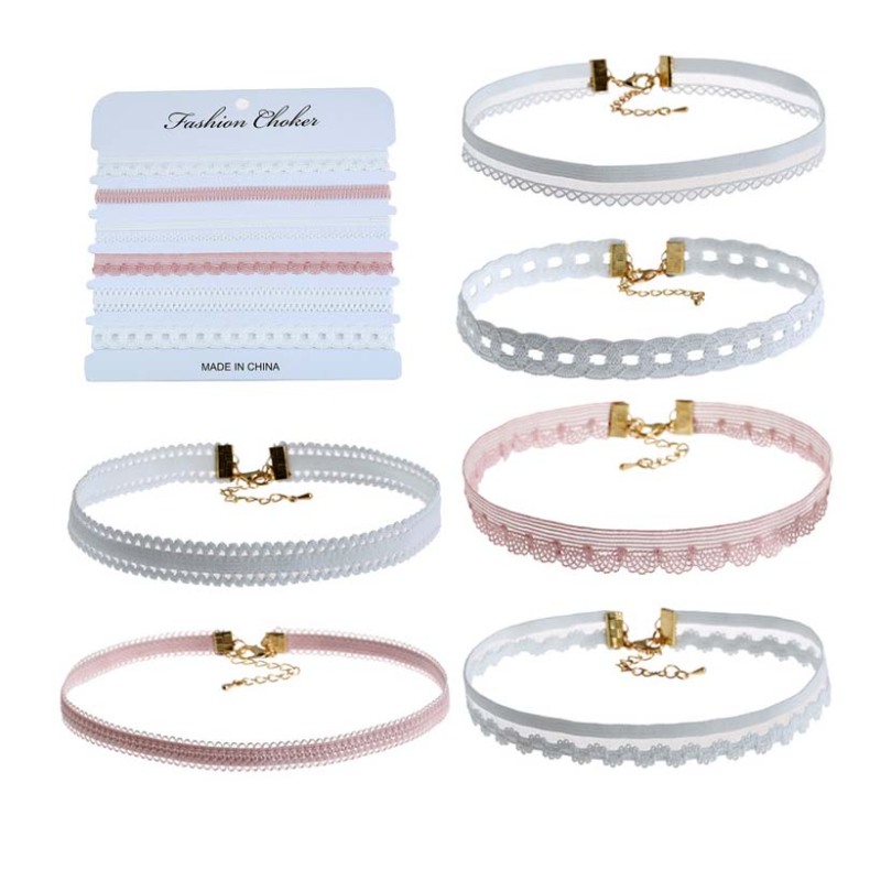 6pcs/set Amazon Hot Sale Women Girls Jewelry Sexy Simple Multicolor Lace Choker