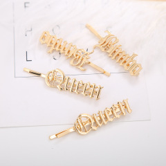2020 new Korean ins amazon custom ladies gold letter word hair pins clip bling for women girls 2020 new Korean ins amazon custom ladies gold letter word hair pins clip bling for women girls