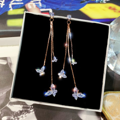 Korea female s925 silver needle creative tassel three stars zircon lady earrings