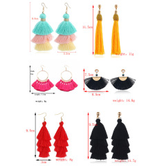 INS Amazon Hot sale bohemia statement colorful long woman girls tassel Earring sets