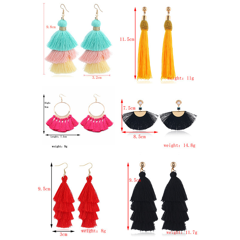 INS Amazon Hot sale bohemia statement colorful long woman girls tassel Earring sets INS Amazon Hot sale bohemia statement colorful long woman girls tassel Earring sets