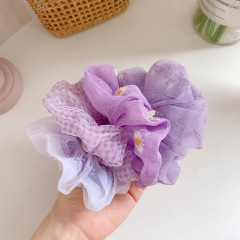 Wholesale ins popular flower lattice purple organza stain scrunchies for hair