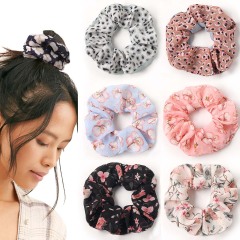 summer popular bulk custom design printer girls chiffon hair scrunchies
