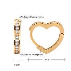 Fashion women trendy cubic zircon gold copper hoop heart love mosaic earrings