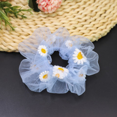 Hot selling New Style Organza Embroidery Print Daisy Hair Scrunchies for girls
