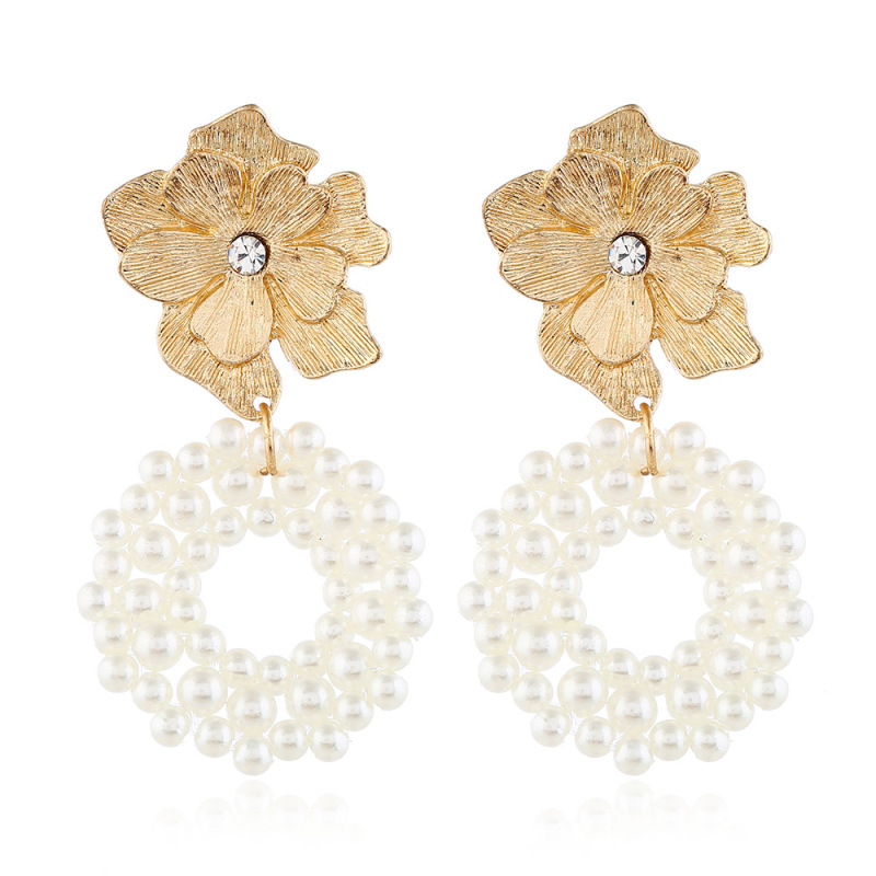 factory custom fashion trendy girls women double circle drop gold and pearl tassel earrings with pearl factory custom fashion trendy girls women double circle drop gold and pearl tassel earrings with pearl