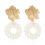 factory custom fashion trendy girls women double circle drop gold and pearl tassel earrings with pearl factory custom fashion trendy girls women double circle drop gold and pearl tassel earrings with pearl