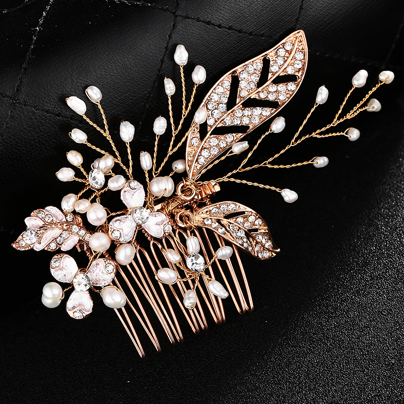 New Luxury Gold Leaf Wedding Crystal Tiara Bridal Hairband Hair Combs
