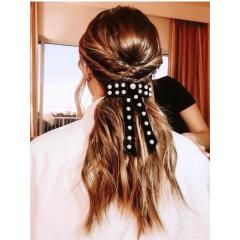 2020 Custom ins fancy fashion vintage lady black long scrunchy pearl bow hair clips clippers for women