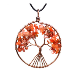 wholesale Handmade Jewelry Charms Natural crystal Stone tree of life Round Pendant Necklace for women