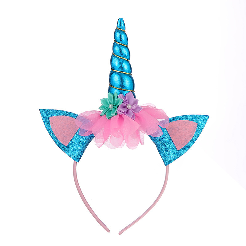 Wholesale kids hair accessories glitter bling lace unicorn headband