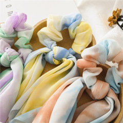 summer styles fashion tie dye hair ties thin colored ribbon hair bands long tail chiffon hair scrunchies