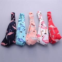 Women Bohemia Makeup Head Wrap flamingo Printing Cross Knot hairband