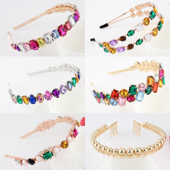 New women colorful glitter hairhoop bling metal hairband wedding rhinestone baroque headbands
