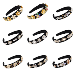New women custom hairhoop baroque pearl hairband glitter crystal rhinestone bling headbands