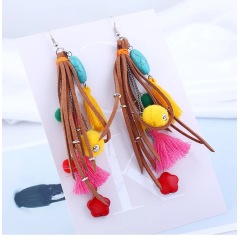 amazon ins custom fashion Boho style long suede leather colorful statement leather tassel earrings