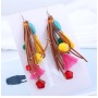 amazon ins custom fashion Boho style long suede leather colorful statement leather tassel earrings amazon ins custom fashion Boho style long suede leather colorful statement leather tassel earrings